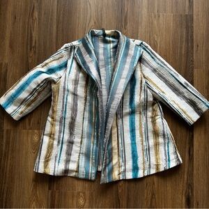 I C by Connie K Jacket‎ Womens Small Multicolor 3/4 Sleeve Stripe Blazer Blue